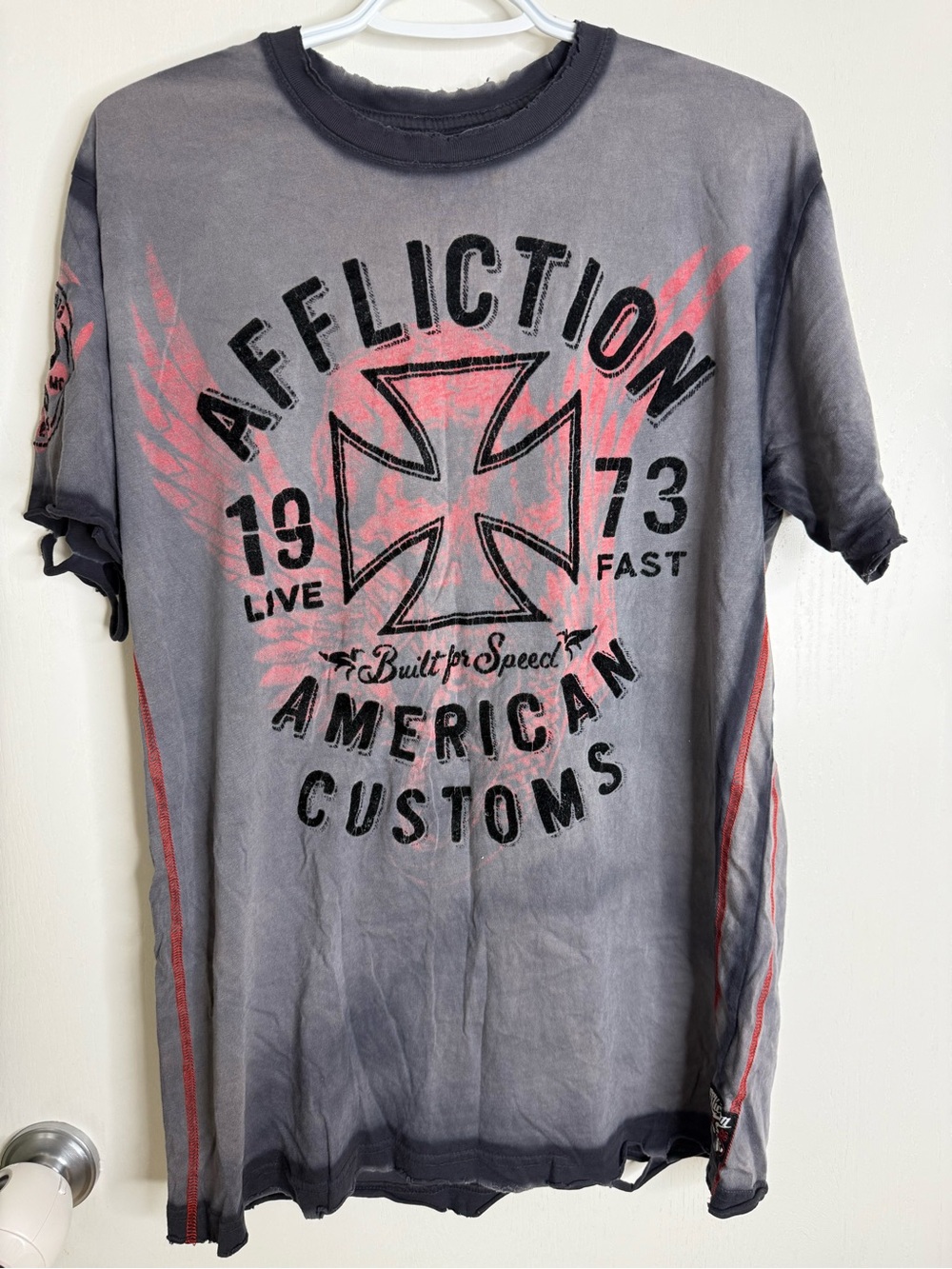 Affliction Gray & Red American Customs Graphic Tee